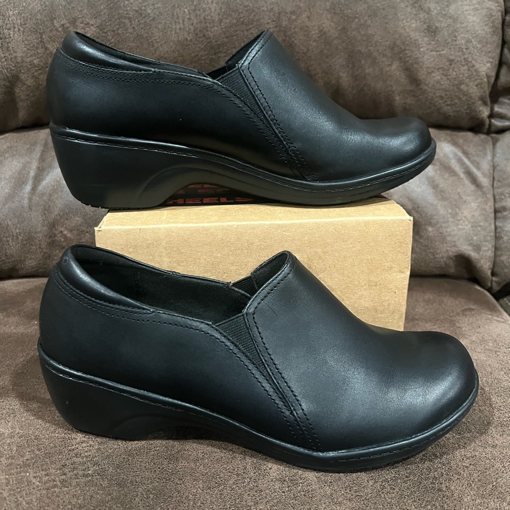 Clarks Black Leather Mules